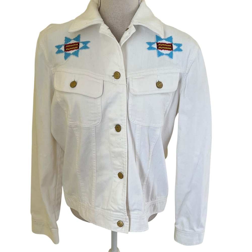 Ralph Lauren White Denim Jacket with Native American/Southwest Beaded Accents